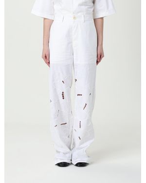 Marine Serre Relaxed Fit Ankle Length Casual Pants With Cutwork Design - White