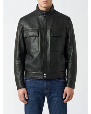 Salvatore Santoro Chaqueta De Piel Granulada Con Cuello Alto Y Bolsillos De Parche - Negro