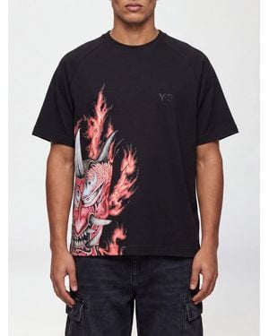 Y-3 Cotton Crewneck T-Shirt With Graphic Print And Dropped Shoulders - Blue
