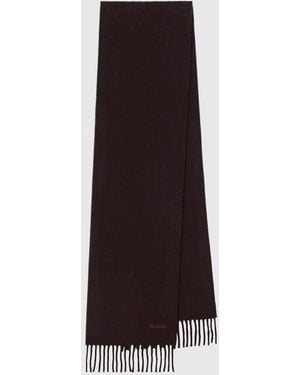 Max Mara Pure Wool Scarf With Fringes And Contrast Logo - Natural