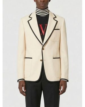 Valentino Single-Breasted Virgin Wool Blazer - Natural