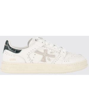 Premiata Quinnd Calf Leather Sneakers With Contrast Logo And Round Toe - White