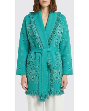 Alanui Cashmere And Linen Cardigan With Bandana Motif - Blue