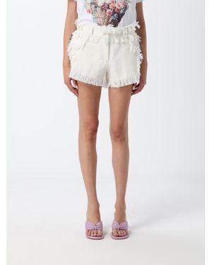 MSGM Fringed Cotton Denim Shorts With Mid-Rise And Five Pockets - White