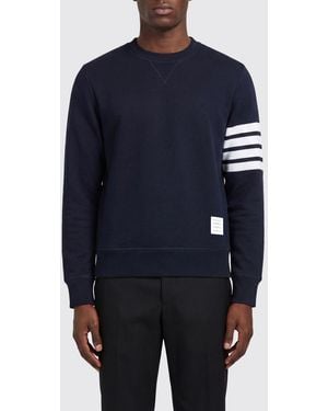 Thom Browne Sweatshirt Slim À Col Rond En Coton Avec Bande 4-Bar - Bleu