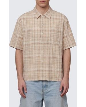sunflower Check Cotton And Linen Blend Casual Shirt - Natural