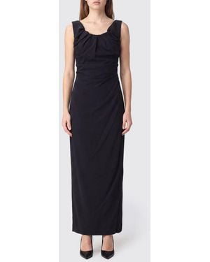 Vivienne Westwood Vestido De Noche Largo En Mezcla De Seda Con Bustier Y Hombros Descubiertos - Azul