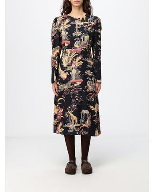 Etro Robe Fourreau Midi En Crêpe À Imprimé Ethnique Et Manches Longues - Noir