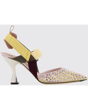 Fendi Colibrì Mesh Nylon Slingbacks With Rhinestones - White