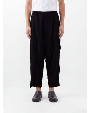 Yohji Yamamoto Mid-Rise Draped Wide-Leg Trousers - Black