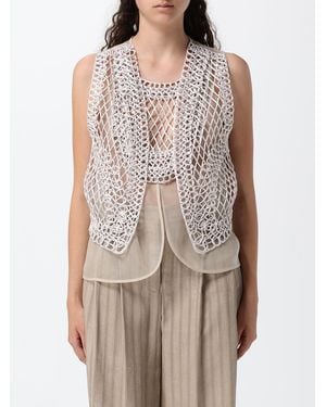 Emporio Armani Crochet Tailored Vest With Square Neckline And Asymmetrical Hem - Multicolour