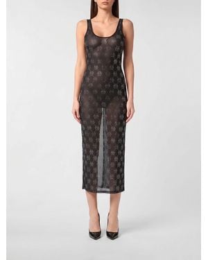Philipp Plein Midikleid Aus Jersey Mit Strass - Schwarz