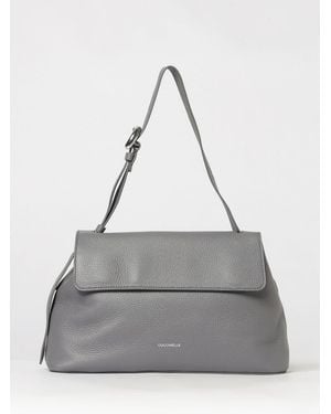 Coccinelle Flared Grained Leather Shoulder Bag With Magnetic Closure - Grey