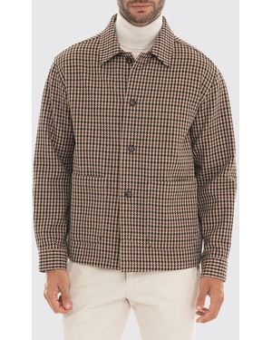 BOSS Houndstooth Wool And Cotton Blend Shirt Jacket With Patch Pockets - Brown