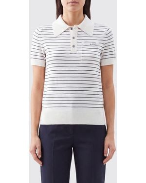 A.P.C. Polo De Punto De Algodón A Rayas Con Manga Corta Y Bolsillo De Parche - Blanco