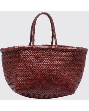 Dragon Diffusion Triplo Salto Woven Leather Handbag With Double Handle - Red
