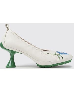 Camper Twins Floral-Pattern Leather Court Shoes With Spool Heel - White