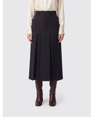 Semicouture Janette Flared Wool-Blend Midi Skirt With Contrast Stitching - Blue