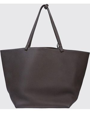 The Row Large Park Leather Tote Bag With Double Handle And Removable Pouch - Brown