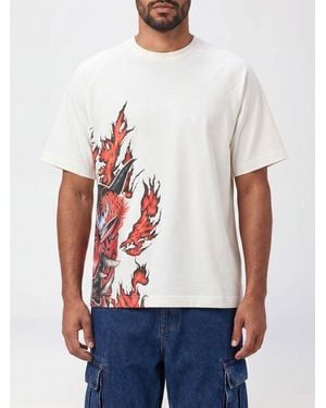 Y-3 Cotton Crewneck T-Shirt With Contrast Graphic Print On The Chest - White