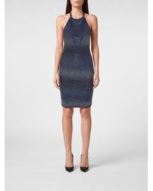 Philipp Plein Lurex-Etuikleid Von Mit Neckholder - Blau