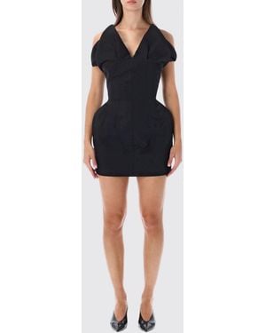 Magda Butrym Asymmetric Flower-Appliqué Mini Dress - Black