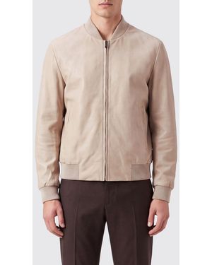 BOSS Bomber En Cuir De Veau Lisse Avec Poignets Et Ourlet Côtelés - Neutre