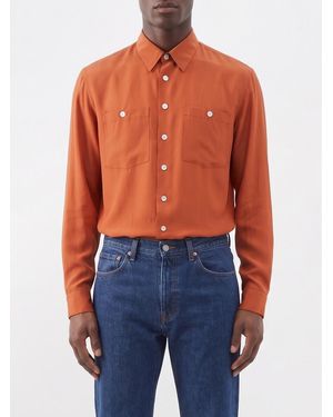 Saint Laurent Silk Casual Shirt With French Collar And Long Sleeves - Blue