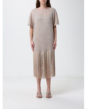SIMONA CORSELLINI Crochet Midi Dress With Fringes - Natural