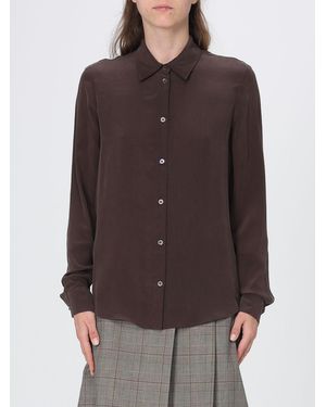 Pinko Slim Fit Long-Sleeve Silk Shirt With Classic Collar - Brown