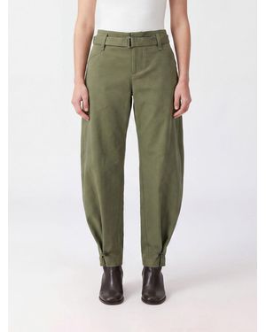 Semicouture Pantalones Anchos De Algodón Elástico Con Talle Alto - Verde
