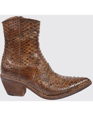 Fauzian Jeunesse Python-Print Leather Western Boots With Mid Heel - Brown