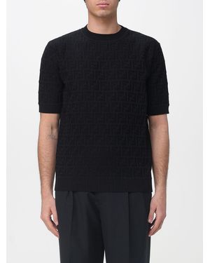 Fendi Cotton Crew Neck Pullover With Jacquard Monogram - Black