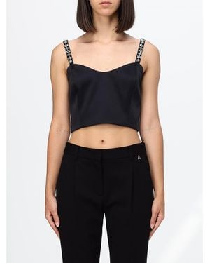 Twinset Satin Cropped Top With Rhinestones - Black