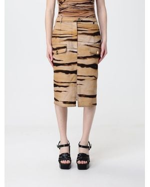 Elisabetta Franchi Animal Print Stretch Cotton Midi Skirt - Natural