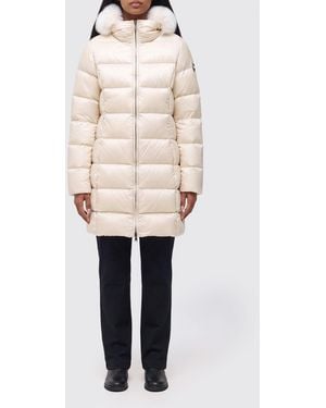 Colmar Quilted Knee-Length Down Jacket With Shearling Hood - Natural