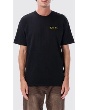 Obey Crewneck Cotton T-Shirt With Contrast Graphic Print On The Chest - Black