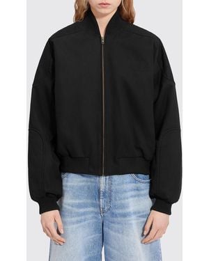 MM6 by Maison Margiela Cropped Cotton Twill Bomber Jacket With Logo - Black