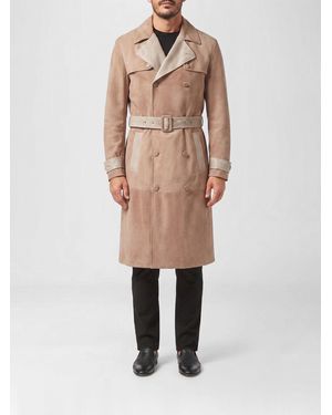 Billionaire Double-Breasted Suede Trench Coat With Snakeskin Details - Natural