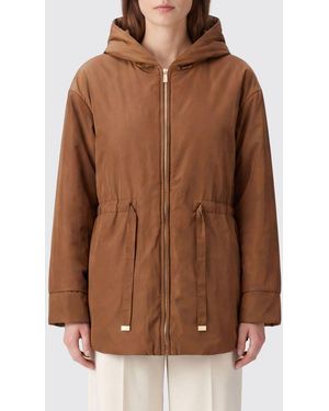 Max Mara Short Technical Fabric Parka With Hood And Drawstring - Brown