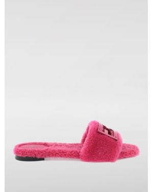 Fendi Baguette Leather & Faux Shearling Sandals - Pink