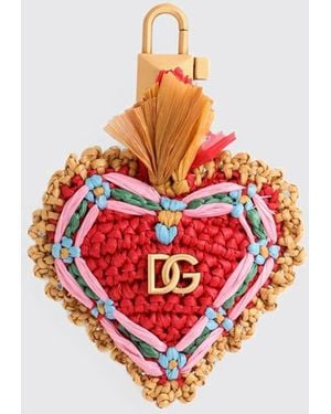 Dolce & Gabbana Dolce &Amp Gabbana Heart-Shaped Raffia Keychain With Embroidered Dg Monogram