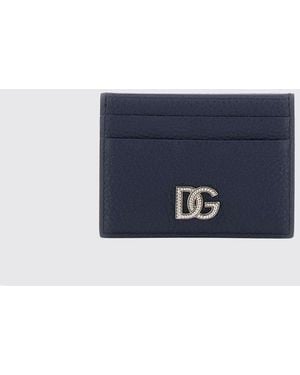 Dolce & Gabbana Dolce &Amp Gabbana Grained Leather Monogram Card Holder With Dg Logo - Blue
