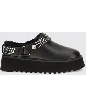 Pinko Martina Schneestiefel Aus Leder Mit Nieten Und Shearling-Futter Auf Plateausohle - Schwarz