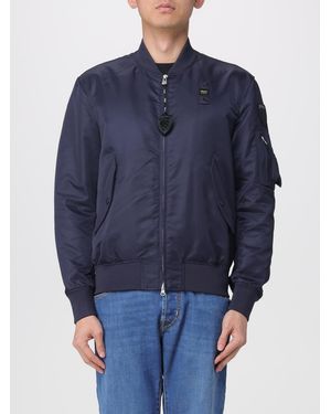 Blauer Nylon Bomber Jacket With Logo - Blue