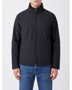 Herno Stretch Technical Fabric Windbreaker Jacket With Fur High Neck - Blue