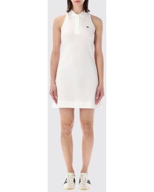 Lacoste Minivestido Polo De Algodón Elástico Con Hombros Descubiertos - Blanco