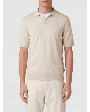 BOSS Virgin Wool Knit Polo Shirt With V-Neck And Short Sleeves - Natural