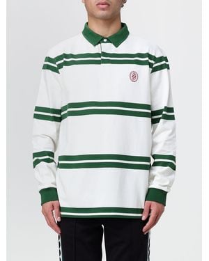 Drole de Monsieur Striped Long-Sleeve Cotton Polo Shirt With Logo - Green