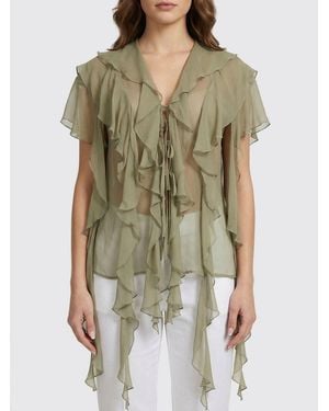 Erika Cavallini Semi Couture Georgette Shirt With Ruffles - Green